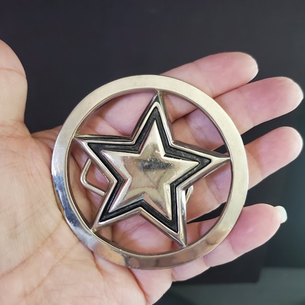 Famous Stars and Straps Belt Buckle Silver Tone Star Circle Logo Biker Grunge